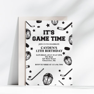 Invitación Cumpleaños de Hockey negro y blanco