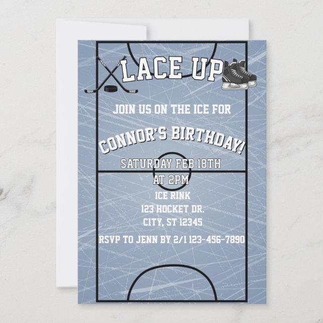 Invitación Cumpleaños de Hockey sobre Hielo (Anverso)