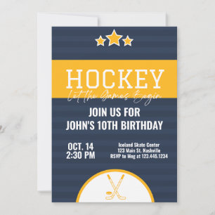 Invitación Cumpleaños de hockey sobre hielo Banda amarilla az