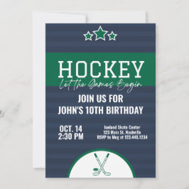 Invitación Cumpleaños de Hockey sobre Hielo Banda Verde Azul
