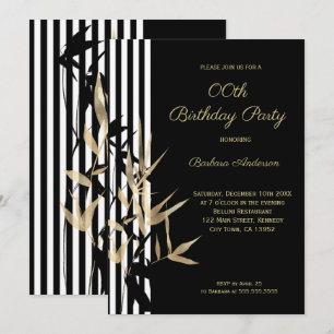 Invitación Cumpleaños de hoja de bambú dorada con franja negr