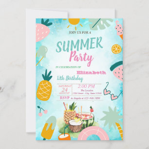 Invitación Cumpleaños de hoja de palma,Frutas tropicales