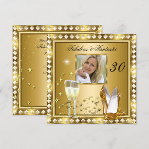 Invitación Cumpleaños de Hollywood Glam de Oro de 30 Fotos Fa