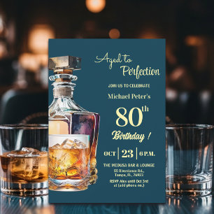 Invitación Cumpleaños de Hombre 80 años Whiskey Envejecido a 