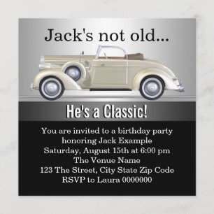 Invitación Cumpleaños de hombre con auto antiguo