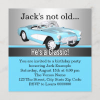 Cumpleaños de hombre con auto antiguo azul