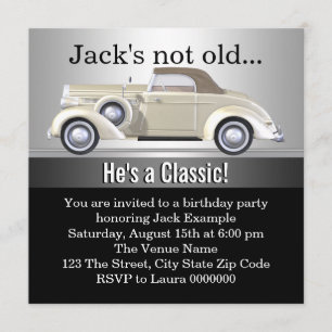 Invitación Cumpleaños de hombre con coche antiguo
