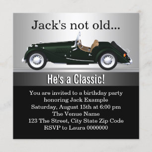 Invitación Cumpleaños de hombre con coche antiguo