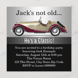 Invitación Cumpleaños de hombre con coche antiguo
