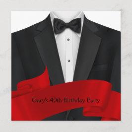 Invitación Cumpleaños de hombre con esmoquin negro y rojo