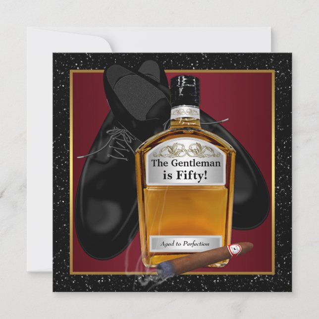 Invitación Cumpleaños de hombre con whisky (Anverso)