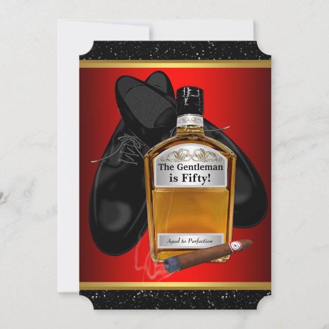 Invitación Cumpleaños de hombre con whisky (Anverso)