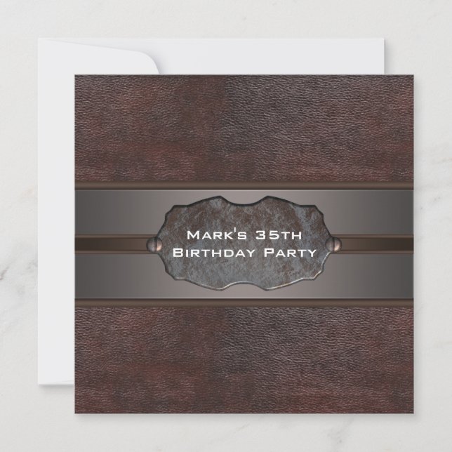 Invitación Cumpleaños de hombre Cuero marrón (Anverso)