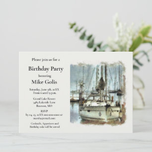 Invitación Cumpleaños de hombre de barco de acuarela vintage 