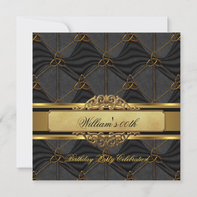 Invitación Cumpleaños de hombre de oro negro Cumpleaños de ho (Anverso)