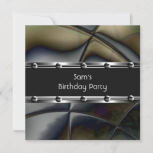 Invitación Cumpleaños de hombre de plata metal negro para hom