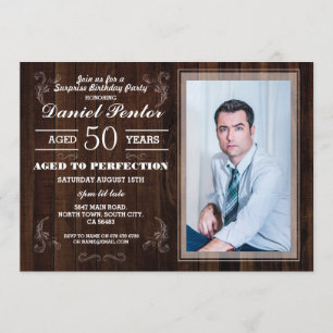 Invitación Cumpleaños de hombre en madera fotográfica envejec