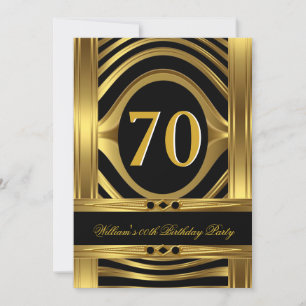 Invitación Cumpleaños de hombre Metal Dorado Negro Joya