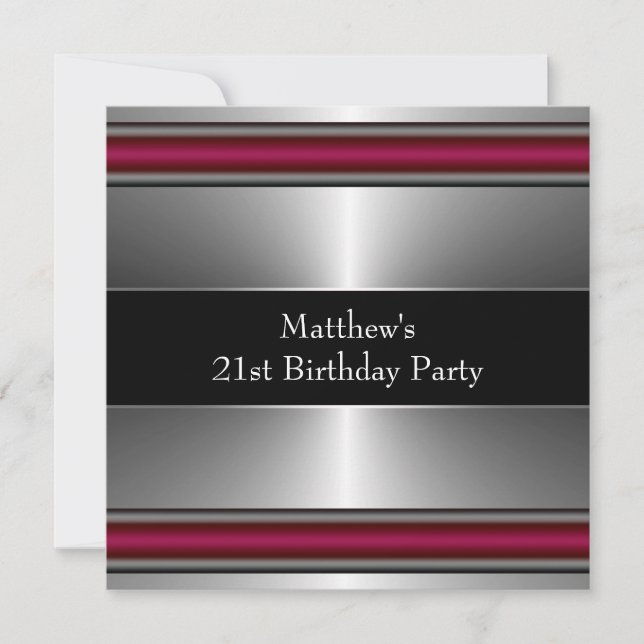 Invitación Cumpleaños de hombre negro rojo plateado (Anverso)