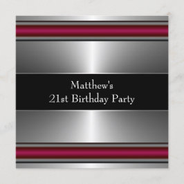 Invitación Cumpleaños de hombre negro rojo plateado