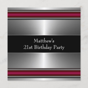Invitación Cumpleaños de hombre negro rojo plateado