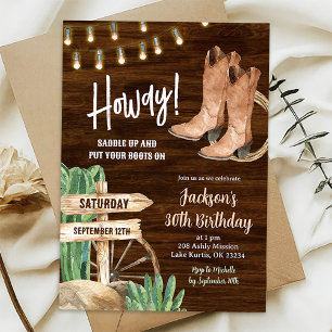 Invitación Cumpleaños de hombre vaquero de madera rústica occ