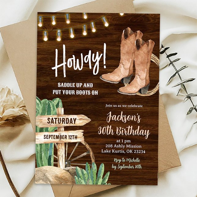 Invitación Cumpleaños de hombre vaquero de madera rústica occ (Subido por el creador)