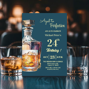 Invitación Cumpleaños de hombres 24 años Whiskey Aged to Perf