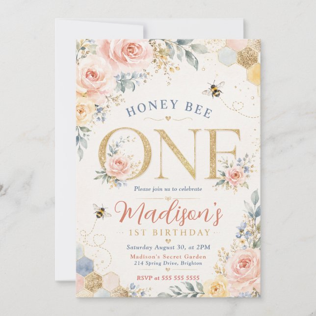 Invitación Cumpleaños de Honey Bee One (Anverso)