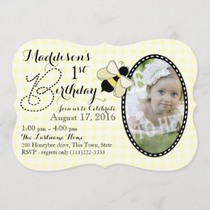 Invitación Cumpleaños de Honey Bee y Gingham