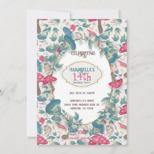 Invitación Cumpleaños de hongo Cottagecore vintage blanco
