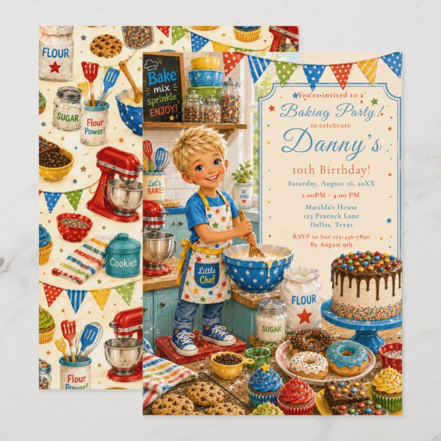 Invitación Cumpleaños de horneado para niños (Anverso / Reverso)