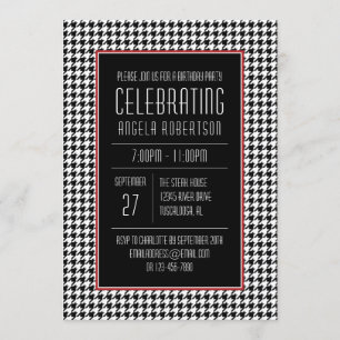 Invitación Cumpleaños de Houndstoth en blanco y negro