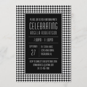 Invitación Cumpleaños de Houndstoth en blanco y negro