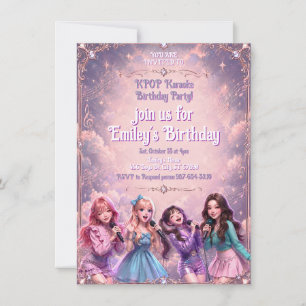 Invitación Cumpleaños de ídolo de Kpop Girls Brillante Púrpur