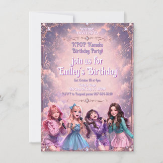 Invitación Cumpleaños de ídolo de Kpop Girls Brillante Púrpur