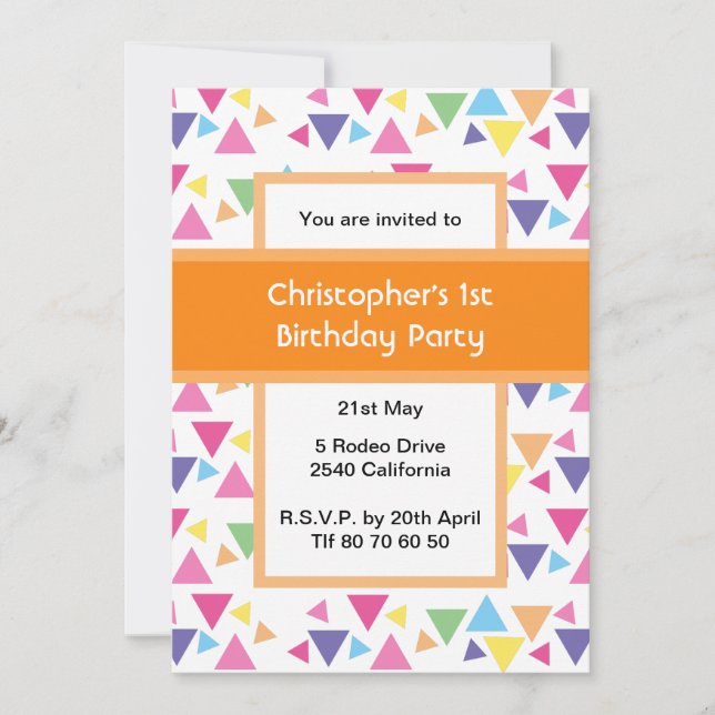 Invitación Cumpleaños de illusima Rainbow Triangles 1er (Anverso)