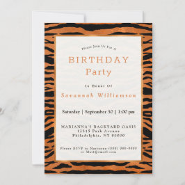 Invitación Cumpleaños de impresión de animales de cobre tigre