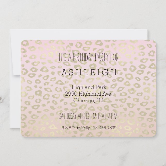 Invitación cumpleaños de impresión Ombre Ombre Ombre Gold Leo (Anverso)