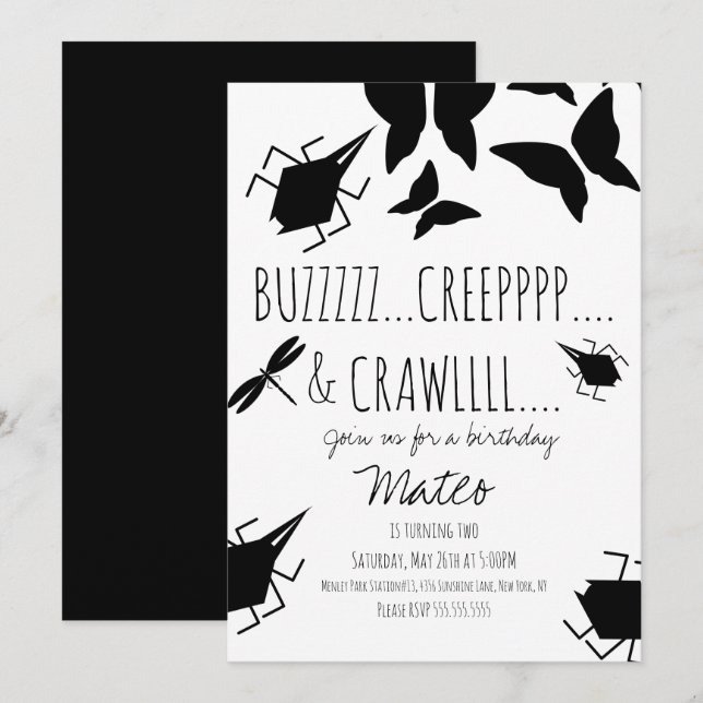 Invitación Cumpleaños de insecto mariposa libélula  (Anverso / Reverso)