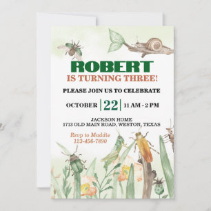 Invitación Cumpleaños de insectos lindos y caracoles