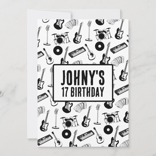 Invitación Cumpleaños de instrumentos de música (Anverso)