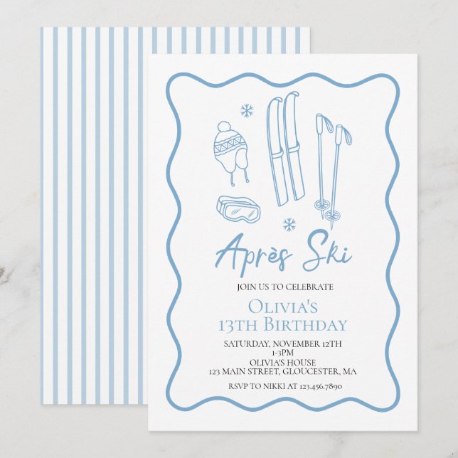 Invitación Cumpleaños de invierno Apres Ski (Anverso / Reverso)