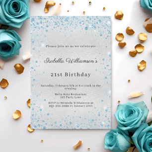 Invitación Cumpleaños de invierno brillo azul plateado