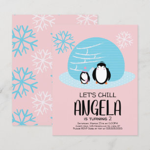 Invitación Cumpleaños de invierno copos de nieve iglú de ping
