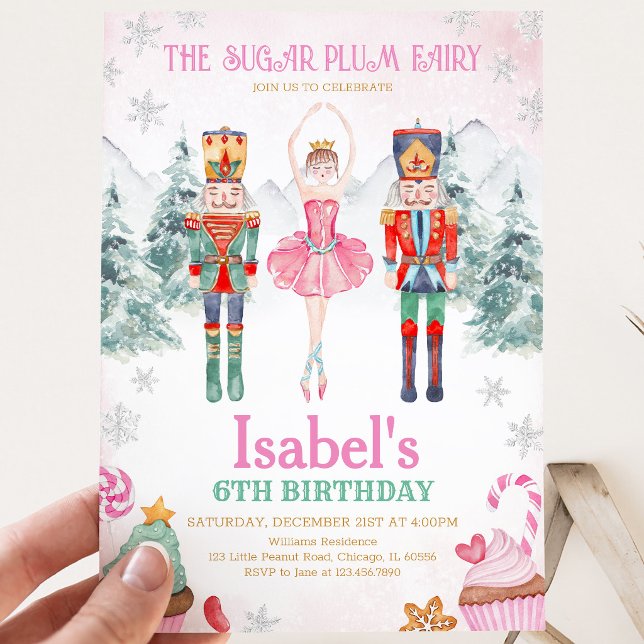 Invitación Cumpleaños de invierno de cascanueces hada rosa (Subido por el creador)
