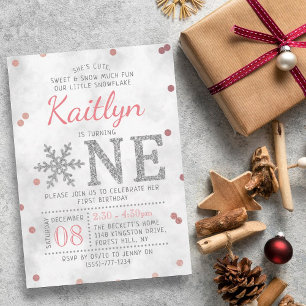 Invitación Cumpleaños de invierno de copo de nieve 1 año