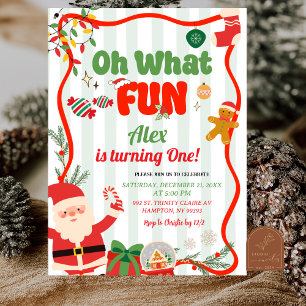 Invitación Cumpleaños de invierno de Navidad retro verde y ro