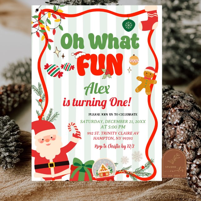 Invitación Cumpleaños de invierno de Navidad retro verde y ro (Subido por el creador)