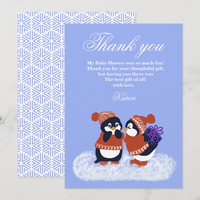 Invitación Cumpleaños de invierno de pingüino Baby Shower Gra (Anverso / Reverso)